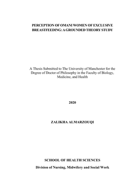 Perception of Omani Women of Exclusive Breastfeeding: a Grounded Theory Study