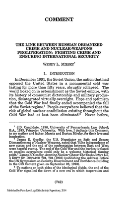 The Link Between Russian Organized Crime and Nuclear-Weapons Proliferation: Fighting Crime and Ensuring International Security
