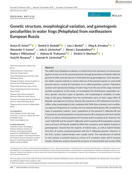 Genetic Structure, Morphological Variation, and Gametogenic Peculiarities in Water Frogs (Pelophylax) from Northeastern European Russia