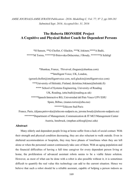 The Roberta IRONSIDE Project a Cognitive and Physical Robot Coach for Dependent Persons