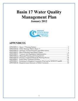 Basin 17 Water Quality Management Plan January 2012