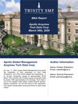 Apollo Acquires Tech Data Corp M&A Research Report