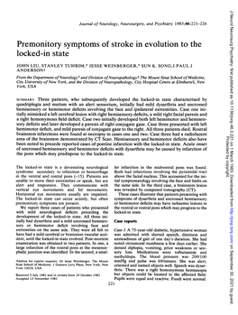 Premonitory Symptoms of Stroke in Evolution to the Locked-In State