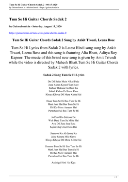 Tum Se Hi Guitar Chords Sadak 2 - 08-15-2020 by Guitarchords.In - Guitarchords