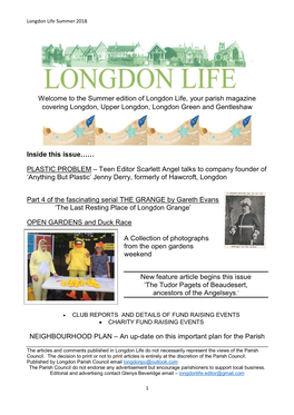 Welcome to the Summer Edition of Longdon Life, Your Parish Magazine Covering Longdon, Upper Longdon, Longdon Green and Gentleshaw