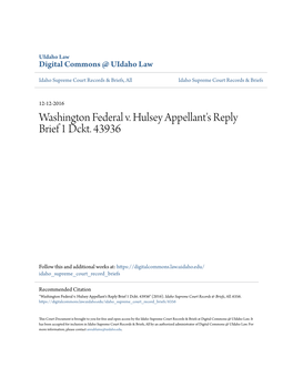 Washington Federal V. Hulsey Appellant's Reply Brief 1 Dckt. 43936