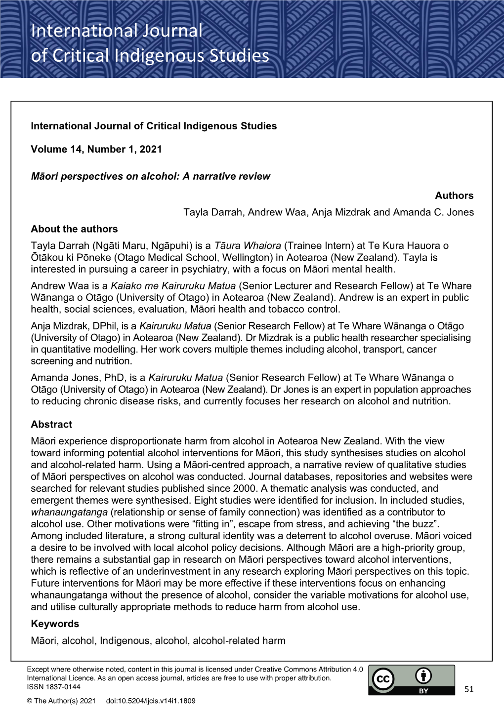 International Journal of Critical Indigenous Studies