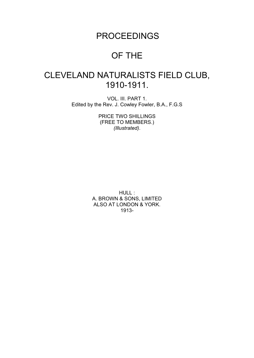 Proceedings of the Cleveland Naturalists Field Club, 1910-1911