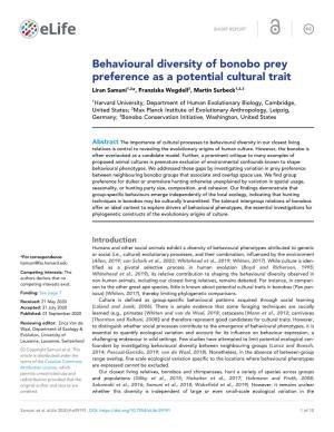 Behavioural Diversity of Bonobo Prey Preference As a Potential Cultural Trait Liran Samuni1,2*, Franziska Wegdell3, Martin Surbeck1,2,3