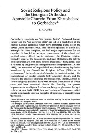 Soviet Religious Policy and the Georgian Orthodox Apostolic Church: from Khrushchev to Gorbachev*