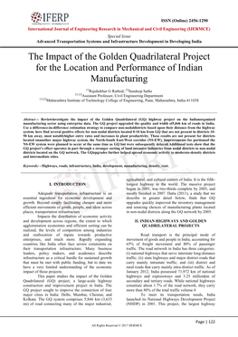 The Impact of the Golden Quadrilateral Project for the Location and Performance of Indian Manufacturing
