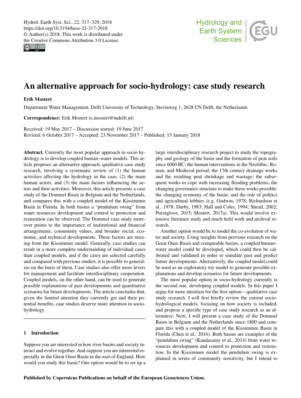 An Alternative Approach for Socio-Hydrology: Case Study Research