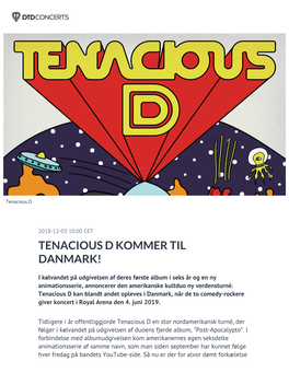 Tenacious D Kommer Til Danmark!