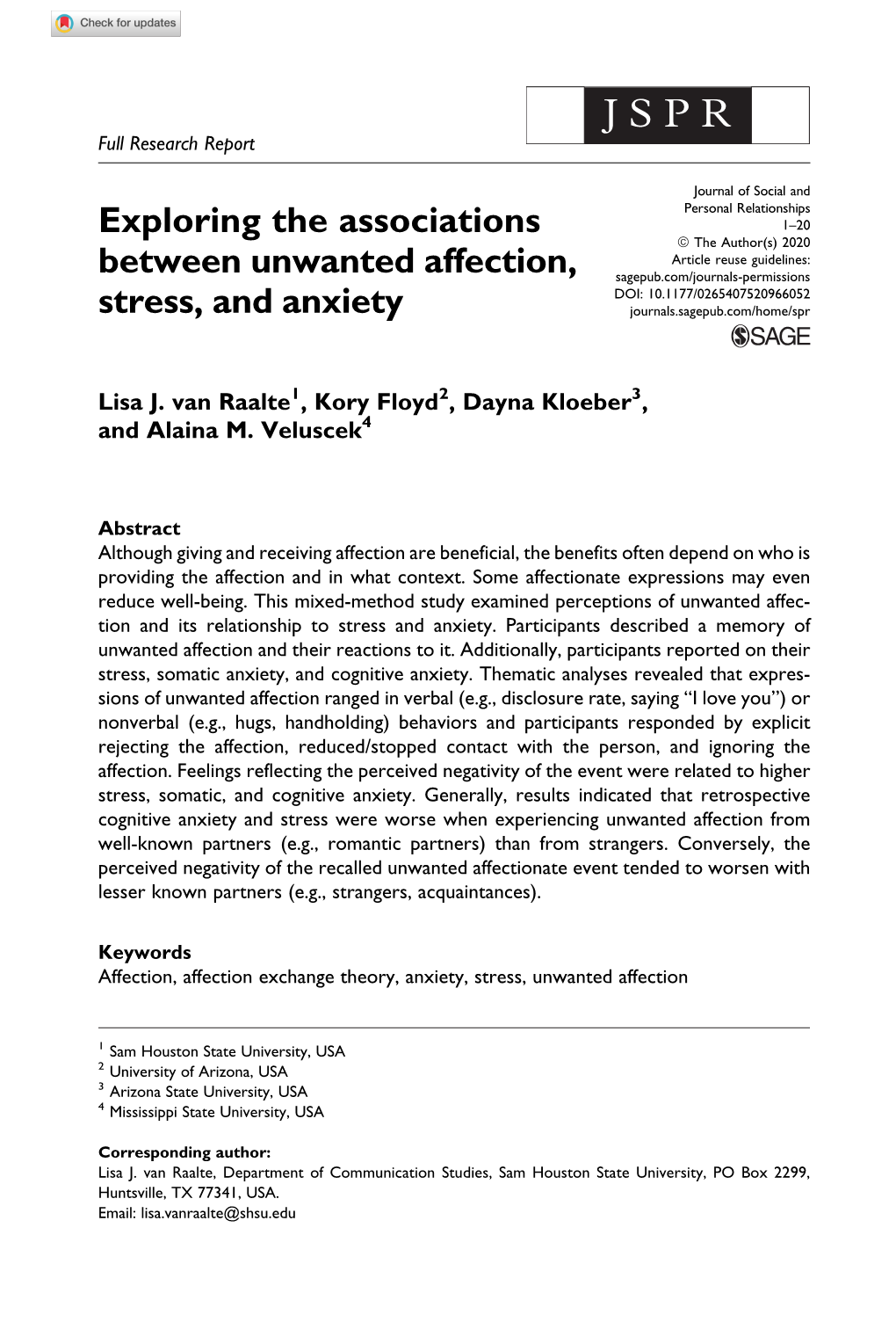 Exploring the Associations Between Unwanted Affection, Stress, And