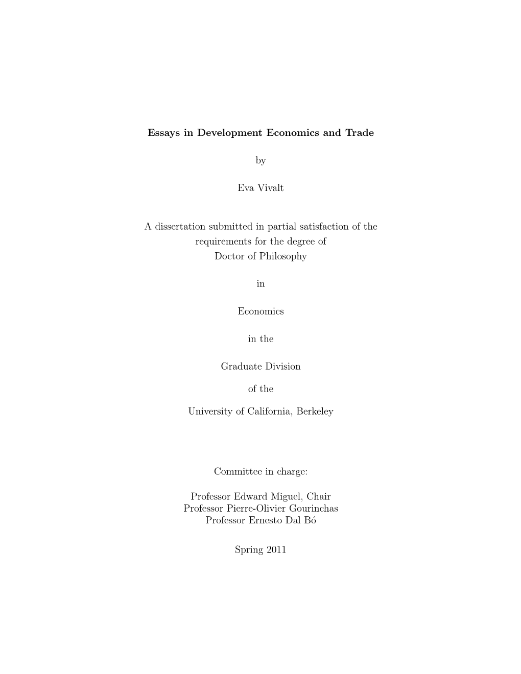 Essays in Development Economics and Trade by Eva Vivalt A
