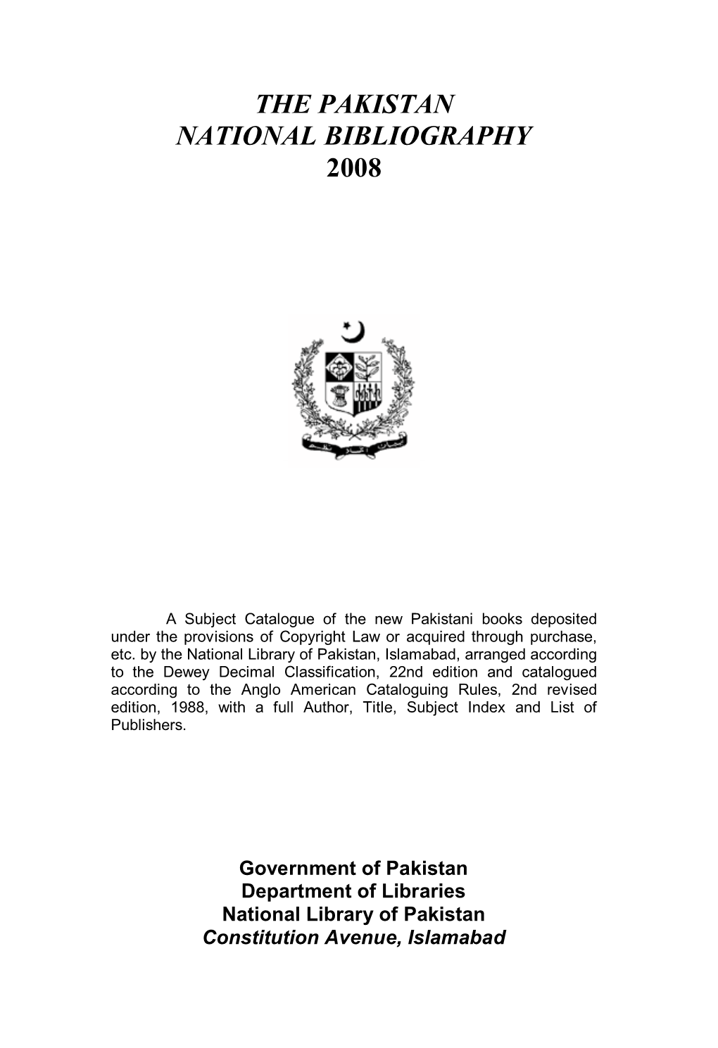 The Pakistan National Bibliography 2008