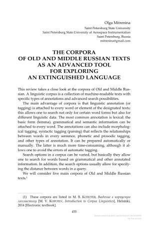 The Corpora of Old and Middle Russian Texts As an Advanced Tool for Exploring an Extinguished Language