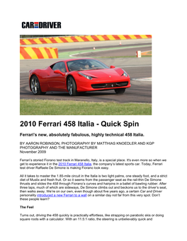 2010 Ferrari 458 Italia - Quick Spin