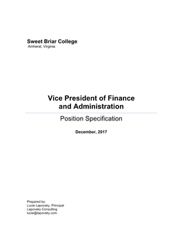 Vice President of Finance and Administration Position Specification