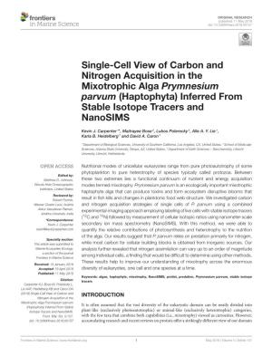 Single-Cell View of Carbon and Nitrogen Acquisition in the Mixotrophic Alga Prymnesium Parvum (Haptophyta) Inferred from Stable Isotope Tracers and Nanosims