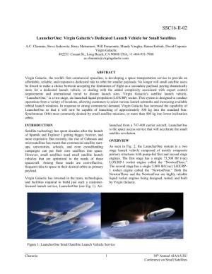 Launcherone: Virgin Galactic's Dedicated Launch Vehicle for Small Satellites