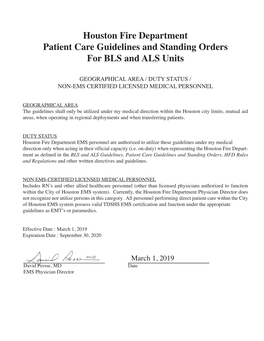 Houston Fire Department Patient Care Guidelines and Standing Orders for BLS and ALS Units