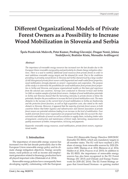 Different Organizational Models of Private Forest Owners As a Possibility to Increase Wood Mobilization in Slovenia and Serbia