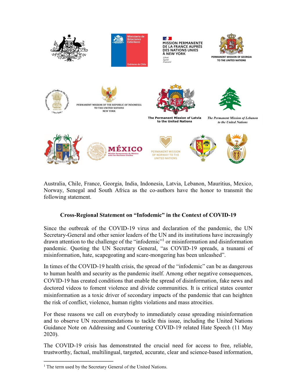 Cross-Regional Statement on “Infodemic” in the Context of COVID-19