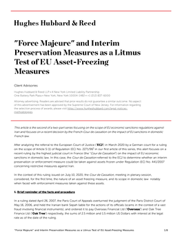 Force Majeure" and Interim Preservation Measures As a Litmus Test of EU Asset‑Freezing Measures