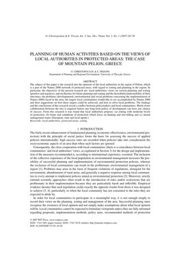 Planning of Human Activities Based on the Views of Local Authorities in Protected Areas: the Case of Mountain Pelion, Greece