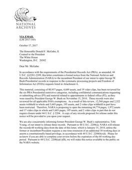 George W. Bush Presidential Records in Response to the Systematic Processing Projects and Freedom of Information Act (FOIA) Requests Listed in Attachment A