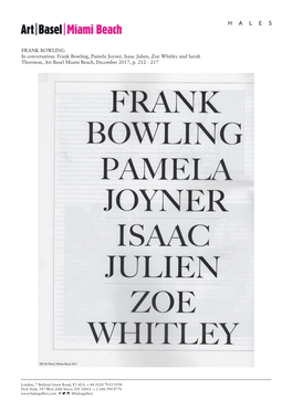 In Conversation: Frank Bowling, Pamela Joyner, Isaac Julien, Zoe Whitley and Sarah Thornton, Art Basel Miami Beach, December 2017, P