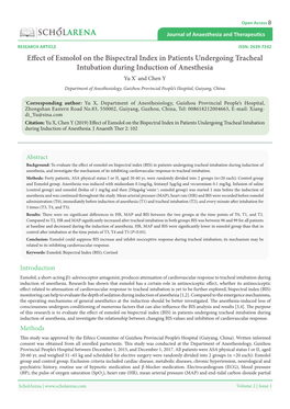 Effect of Esmolol on the Bispectral Index in Patients Undergoing