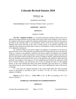 Colorado Revised Statutes 2018 TITLE 14
