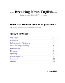 Swiss Ace Federer Cruises to Greatness