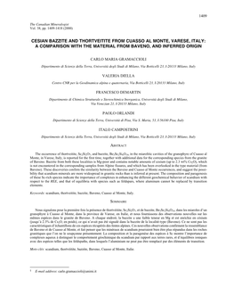 Cesian Bazzite and Thortveitite from Cuasso Al Monte, Varese, Italy: a Comparison with the Material from Baveno, and Inferred Origin