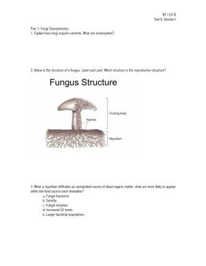 BY 124 SI Test II, Session I Part 1: Fungi Characteristics 1