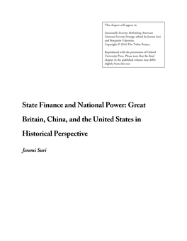 State Finance and National Power: Great Britain, China, and the United States in Historical Perspective