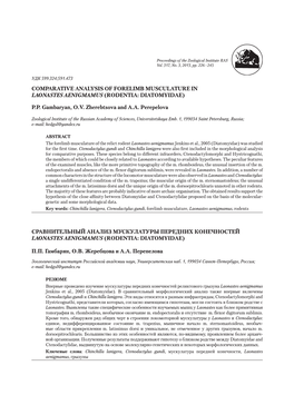Comparative Analysis of Forelimb Musculature in Laonastes Aenigmamus (Rodentia: Diatomyidae)