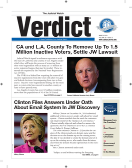 Clinton Files Answers Under Oath About Email System in JW Discovery CA and L.A. County to Remove up to 1.5 Million Inactive Vote