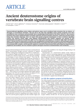 Ancient Deuterostome Origins of Vertebrate Brain Signalling Centres