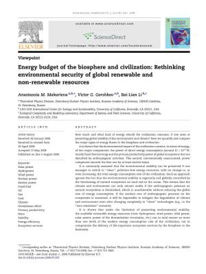 Energy Budget of the Biosphere and Civilization: Rethinking Environmental Security of Global Renewable and Non-Renewable Resources