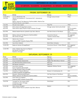 2009 World Music Festival Schedule 09/18/2009