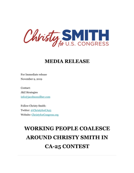 Working People Coalesce Around Christy Smith in Ca-25 Contest