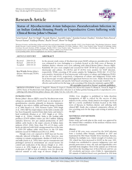 Status of Mycobacterium Avium Subspecies Paratuberculosis