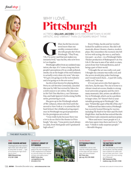 Pittsburgh ACTRESS GILLIAN JACOBS SAYS HER HOMETOWN IS MORE ARTISTIC and VIBRANT THAN OUTSIDERS MIGHT THINK