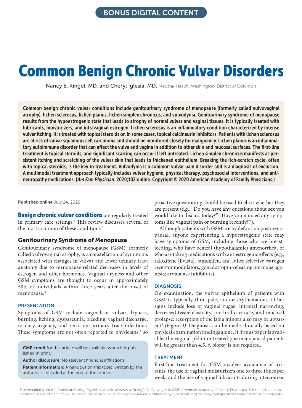 Common Benign Chronic Vulvar Disorders Nancy E