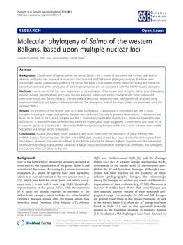 Molecular Phylogeny of Salmo of the Western Balkans, Based Upon Multiple Nuclear Loci Gašper Pustovrh, Aleš Snoj and Simona Sušnik Bajec*