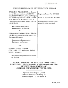 IN the SUPREME COURT of the STATE of OREGON CASCADIA WILDLANDS, an Oregon Respondents on Review, LANDS, an Administrative Agency