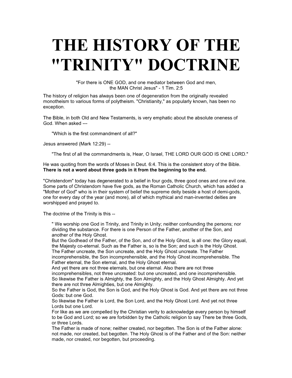 The History of the Trinity Doctrine